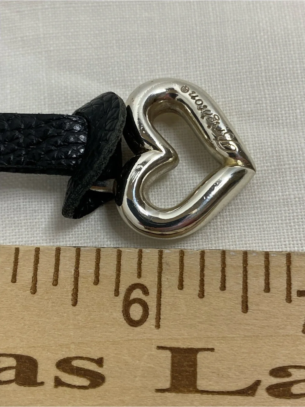 Brighton Heart Key Chain Charm Fob Black Pebbled Leather Silver Tone